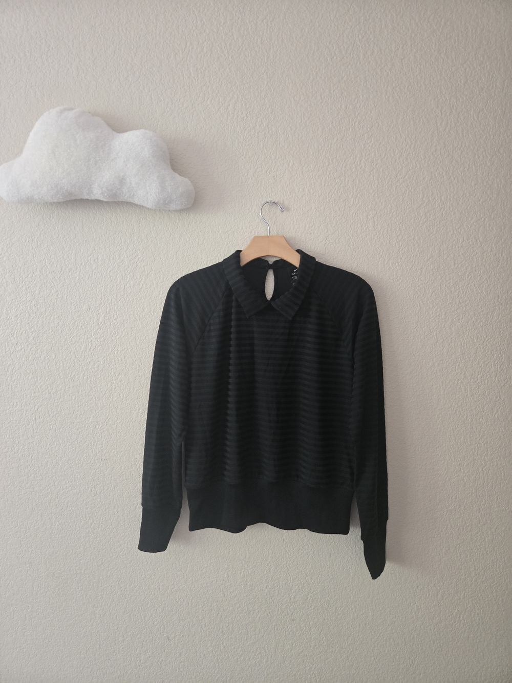 Nike Black Striped Crewneck Sweater with Keyhole Back